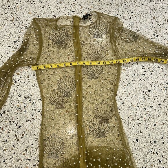 Nasty Gal gold shell pearl maxi beach dress coverup sheer small s - Picture 7 of 10